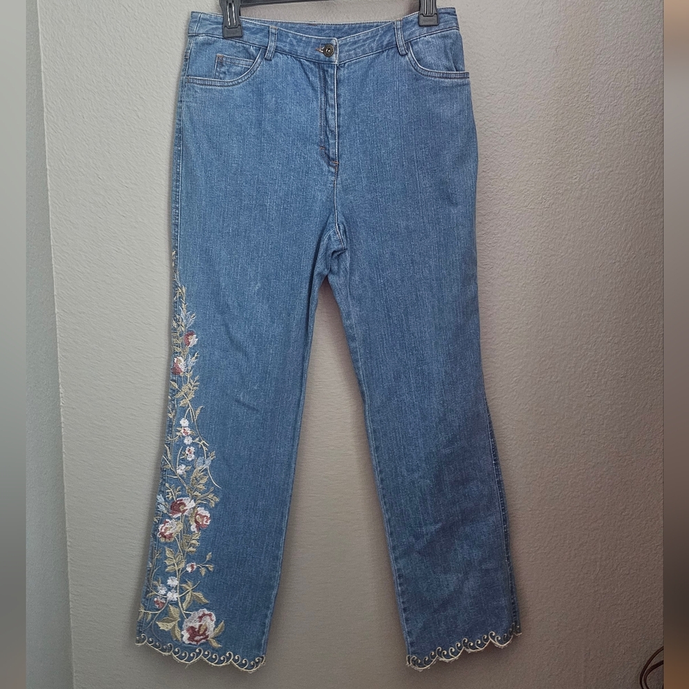 Embroidered Floral Denim Jacket Jean Jacket Size Small - Picture 9 of 9